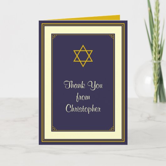 Carte de remerciement pour Bar Mitzvah Navy et Or (Devant)