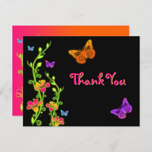 Carte de remerciement pour Bat Mitzvah Neon Bright (Devant / Derrière)