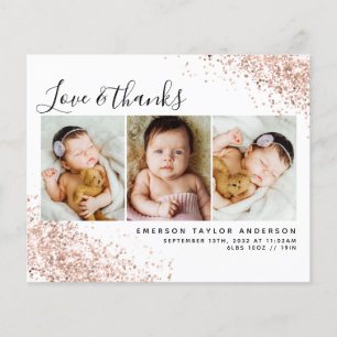 Carte de remerciement pour bébé avec photo paillet