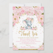 Carte de remerciement pour bébé fille éléphant flo (Devant)