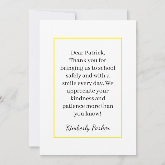 Carte de remerciement pour chauffeur de bus de la (Dos)