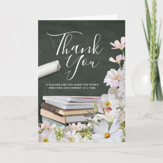 Carte de remerciement pour enseignant à fleurs bla