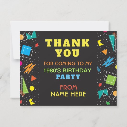 Carte de remerciement pour fête d'anniversaire 198 (Devant)