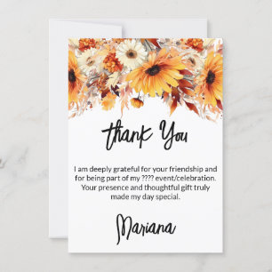 Carte de remerciement pour fête de fleurs d'automn