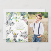 Carte de remerciement pour garçon avec des animaux (Devant)