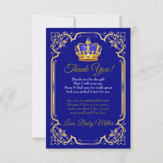 Carte de remerciement pour la Baby Shower royale (Devant)