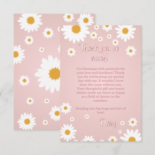 Carte de remerciement pour l'anniversaire de Daisy (Devant / Derrière)