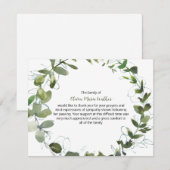 Carte de remerciement pour les funérailles de verd (Devant / Derrière)