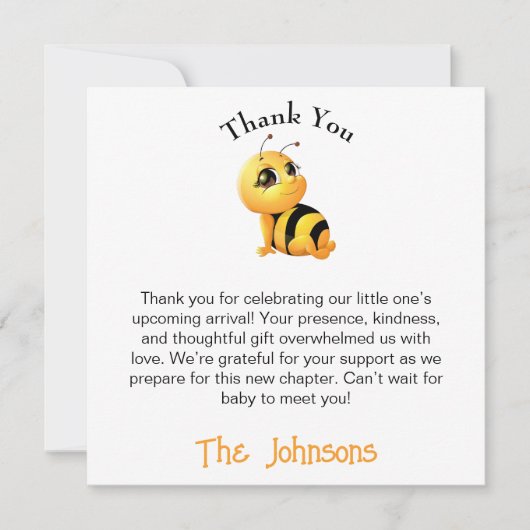 Carte de remerciement pour une baby shower Abeille (Devant)