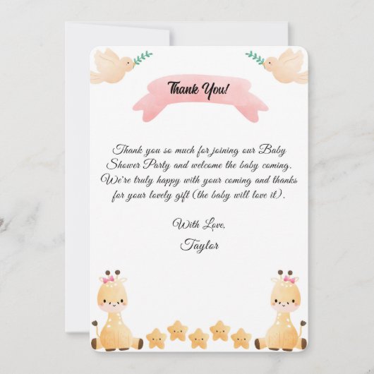 Carte de remerciement pour une Baby Shower sur le  (Devant)