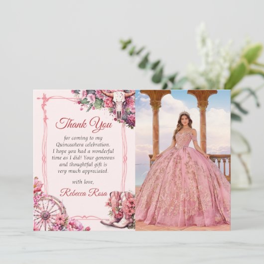 Carte de remerciement Quinceanera occidentale rust (Debout devant)