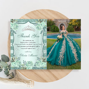 Carte de remerciement Quinceanera Royal Vert Argen