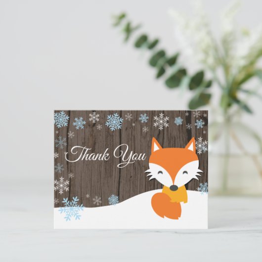 Carte de remerciement renard de Noël d'hiver bleu (Debout devant)