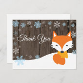 Carte de remerciement renard de Noël d'hiver bleu (Devant / Derrière)