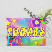 Carte de remerciement rétro arc-en-ciel hippie (Debout devant)