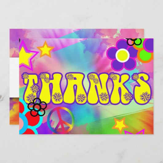 Carte de remerciement rétro arc-en-ciel hippy (Devant / Derrière)