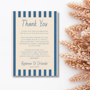 Carte de remerciement rétro en jeans bleu et rayur