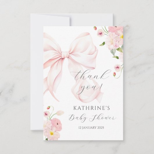 Carte de remerciement rose bébé en fleurs (Devant)
