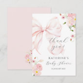 Carte de remerciement rose bébé en fleurs (Devant / Derrière)