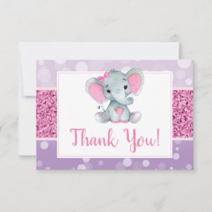 Carte de remerciement Rose éléphant violet Fête d'