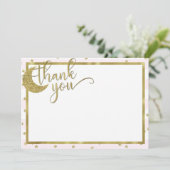 Carte de remerciement rose et or étoile scintillan (Debout devant)