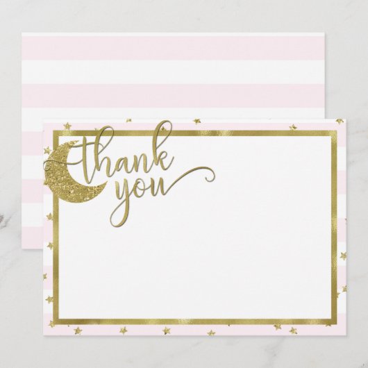 Carte de remerciement rose et or étoile scintillan (Devant / Derrière)