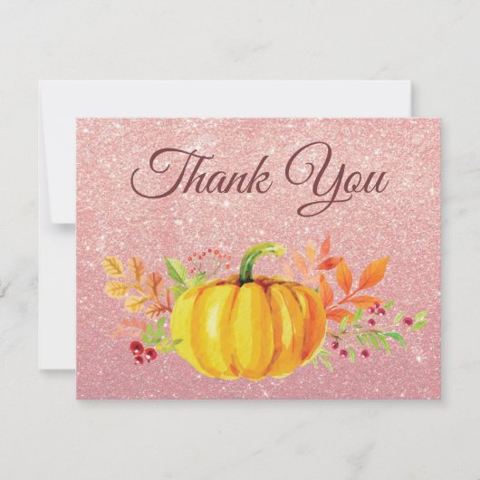 Carte de remerciement Rose Gold Pink Glitter Pumpk (Devant)
