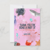 Carte de remerciement rose pour fête d'enfants sur (Devant)