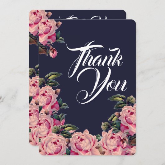 Carte de remerciement Roses peintes en rose (Devant / Derrière)