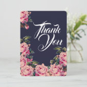 Carte de remerciement Roses peintes en rose (Debout devant)