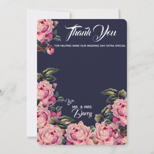 Carte de remerciement Roses peintes en rose (Dos)