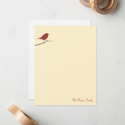 Carte de remerciement rouge bisson branche crème b (Devant/Arrière en situation)