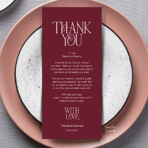 Carte de Remerciement Rouge Vin pour le Mariage Pl