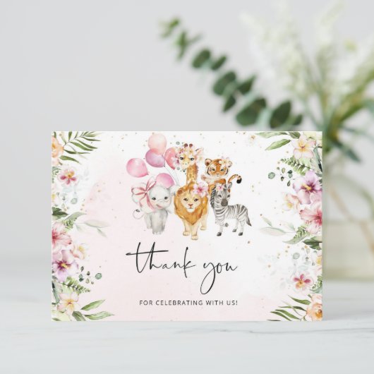 Carte de remerciement Safari. Fille anniversaire j (Debout devant)