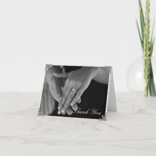 Carte de remerciement Silver Corner Flourish (Devant)