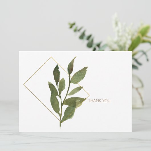 Carte de remerciement simple avec feuillage modern (Debout devant)