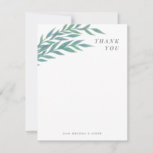 Carte de remerciement simple branche bleu vert (Devant)