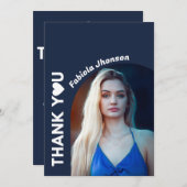 Carte de remerciement simple script bleu marine po (Devant / Derrière)