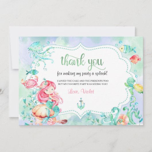 Carte de remerciement sirène sous la mer (Devant)