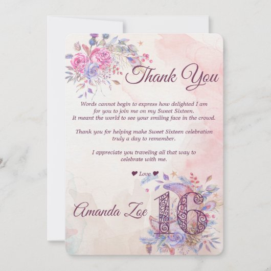 Carte de remerciement Sweet 16 (Devant)
