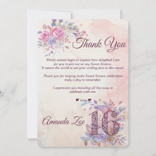 Carte de remerciement Sweet 16