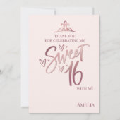 Carte de remerciement Sweet 16 modèle Rose Gold (Dos)