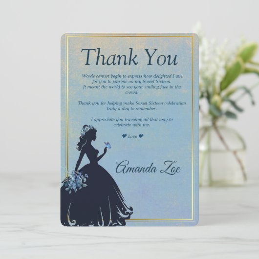 Carte de remerciement Sweet Sixteen (Debout devant)