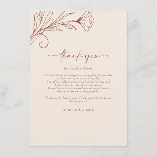 Carte de remerciement Terracotta Script Info (Devant)