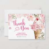Carte de remerciement thème glace rose florale d'é (Devant)