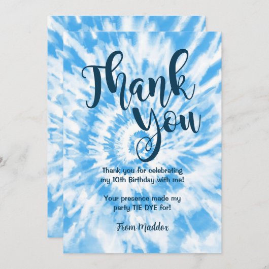 Carte de remerciement Tie Dye Bleu (Devant / Derrière)