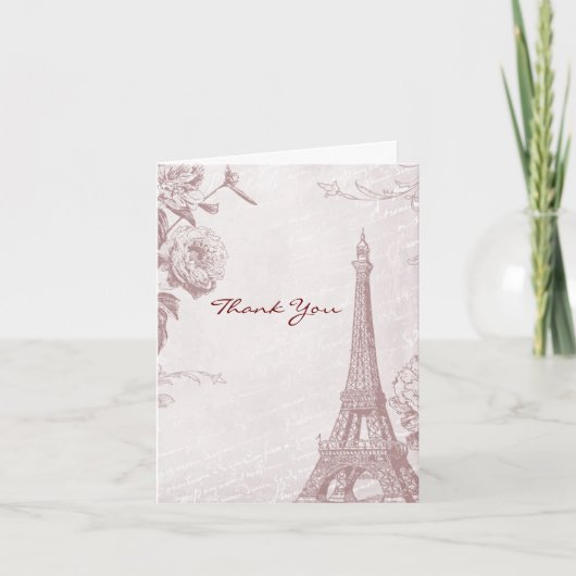 Carte de remerciement Tour Eiffel couleur rose vin (Devant)