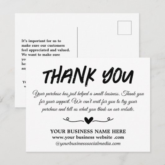 Carte de remerciement unique pour entreprise  (Devant / Derrière)