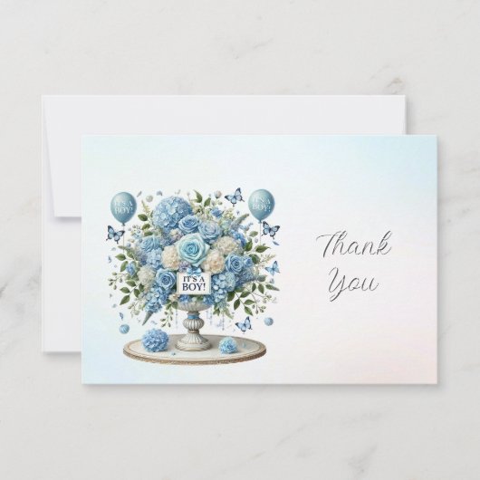 Carte de remerciement Vase floral bleu blanc (Devant)