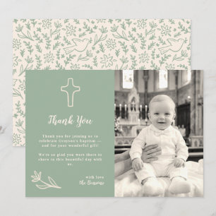 Carte de remerciement verte avec croix et fleur fa